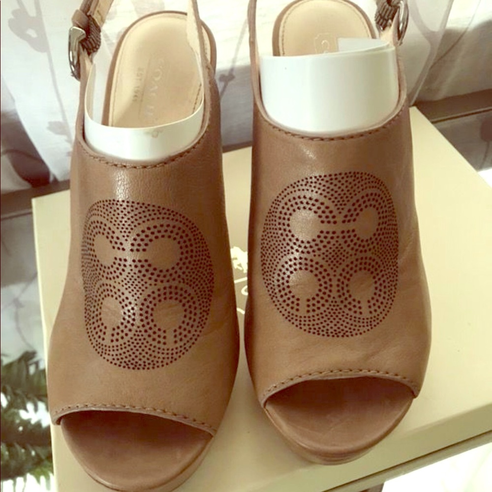 COACH Jade wooden Wedge sling back Sandals